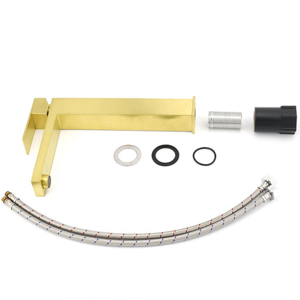 WELS 6L/m Brushed Gold Square Tall Basin Vessel Mixer Kitchen Laundry Faucet Tap.