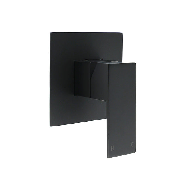 Matt Black Square Shower Mixer Hot Cold Tap Ceramic Cartridge Spindle Watermark.