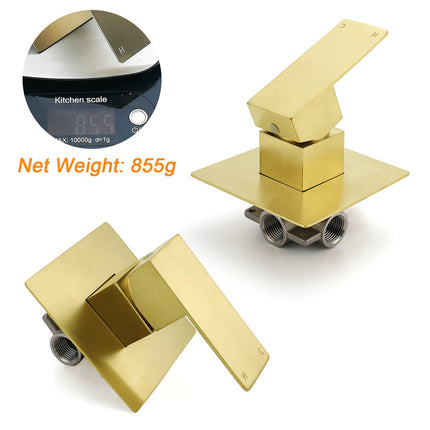 Brushed Gold Square Bath Shower Mixer Hot Cold Tap Ceramic Cartridge For Bath Set.