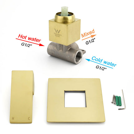 Brushed Gold Square Bath Shower Mixer Hot Cold Tap Ceramic Cartridge For Bath Set.