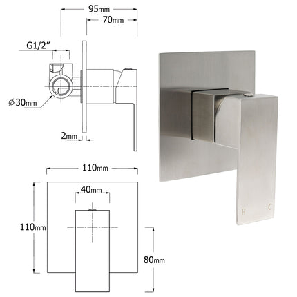 Nickel Brushed Square Lead Free Shower Hot Cold Mixer Ceramic Cartridge Spindle.
