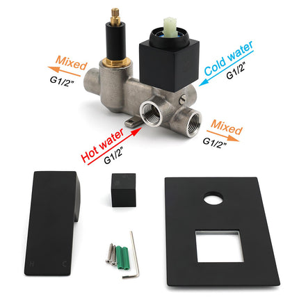 Matt Black Square Stainless Steel Shower Mixer 2 Way Bath Set Diverter Watermark.