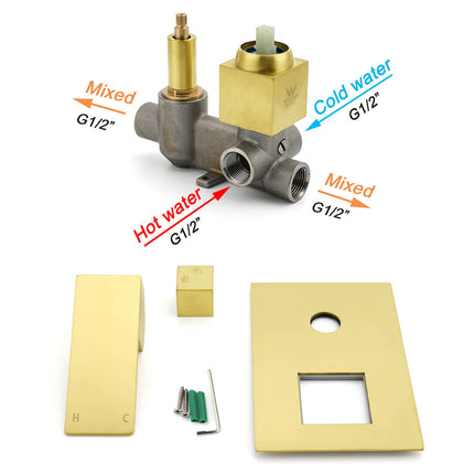 Watermark 1/2 Inch Shower Mixer Diverter Brushed Gold Square Stainless Steel Set.