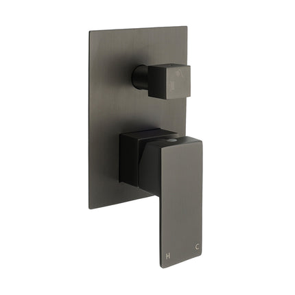 Gun Metal Square Stainless Steel Bath Shower Mixer 2 Way Switch Diverter Watermark.