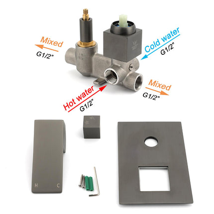 Gun Metal Square Stainless Steel Bath Shower Mixer 2 Way Switch Diverter Watermark.