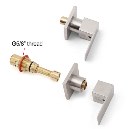 Brushed Nickel Square 1/4 Turn Wall Mounted Twin Taps For Shower Bath Spout Set.