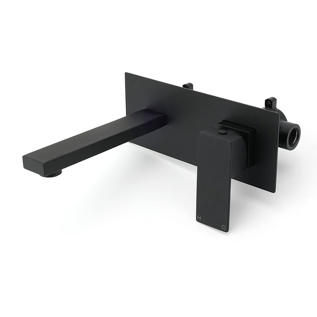 Matt Black Basin Mixer Bathroom Tub Faucet Wall Mount Tap Hot Cold Water Spout.