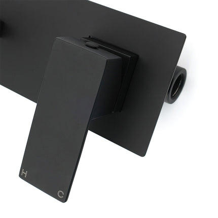 Matt Black Basin Mixer Bathroom Tub Faucet Wall Mount Tap Hot Cold Water Spout.