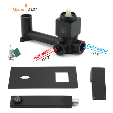 Matt Black Basin Mixer Bathroom Tub Faucet Wall Mount Tap Hot Cold Water Spout.