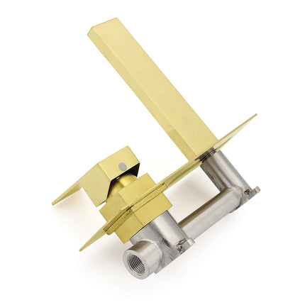 Brushed Gold Square Wall Mount Basin Mixer Laundry Vanity Tap Spout Faucet Set.