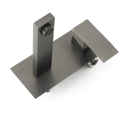 WELS Gun Metal Square Wall Mount Basin Mixer Laundry Vanity Tap Spout Faucet Set.