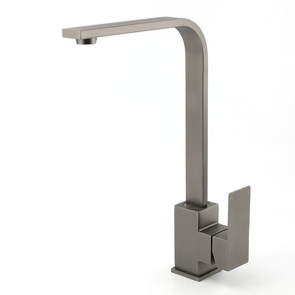 WELS Gun Metal Square Gooseneck Swivel Laundry Kitchen Mixer Faucet Sink Tap Set.