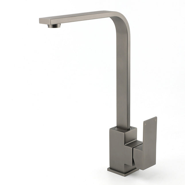 WELS Gun Metal Square Gooseneck Swivel Laundry Kitchen Mixer Faucet Sink Tap Set.