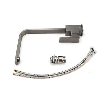 WELS Gun Metal Square Gooseneck Swivel Laundry Kitchen Mixer Faucet Sink Tap Set.