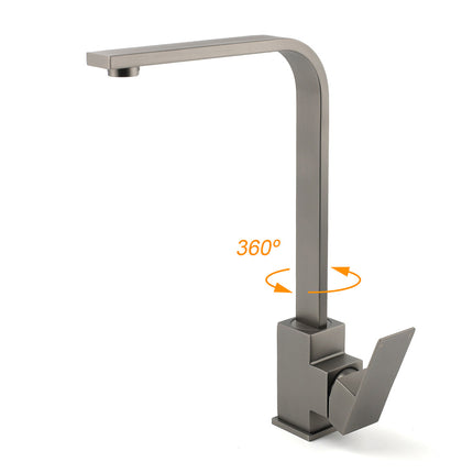 WELS Gun Metal Square Gooseneck Swivel Laundry Kitchen Mixer Faucet Sink Tap Set.