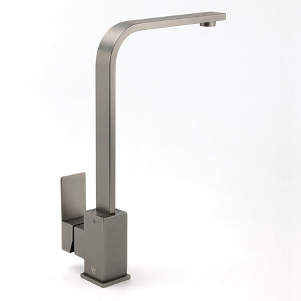 WELS Gun Metal Square Gooseneck Swivel Laundry Kitchen Mixer Faucet Sink Tap Set.