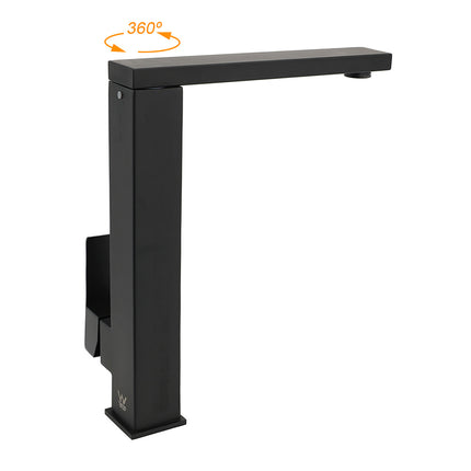 WELS Black 7.5L/m Kitchen Mixer 360º Swivel Laundry Sink Tap Faucet Square Set.