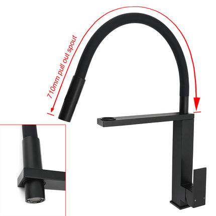 Matt Black Swivel Kitchen Sink Basin Mixer Swivel Faucet Tapware Pull Out Spout.