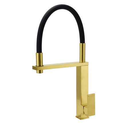 Brushed Gold Tall Kitchen Sink Basin Mixer Swivel Faucet Tap Pull Out Spout Head.