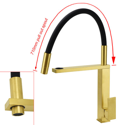 Brushed Gold Tall Kitchen Sink Basin Mixer Swivel Faucet Tap Pull Out Spout Head.