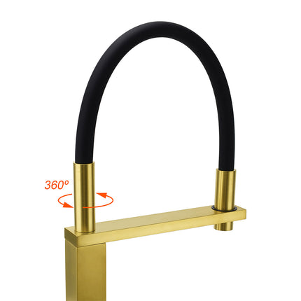 Brushed Gold Tall Kitchen Sink Basin Mixer Swivel Faucet Tap Pull Out Spout Head.