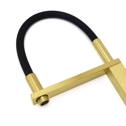 Brushed Gold Tall Kitchen Sink Basin Mixer Swivel Faucet Tap Pull Out Spout Head.