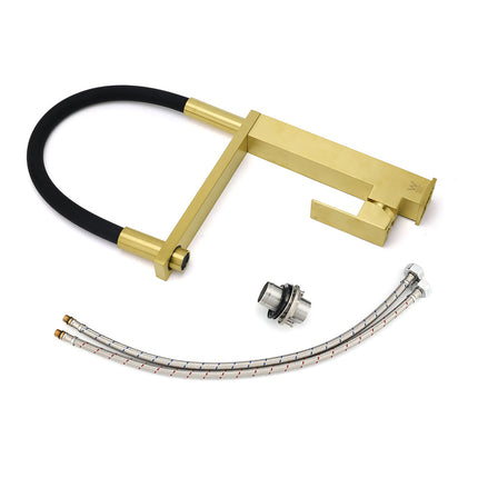 Brushed Gold Tall Kitchen Sink Basin Mixer Swivel Faucet Tap Pull Out Spout Head.
