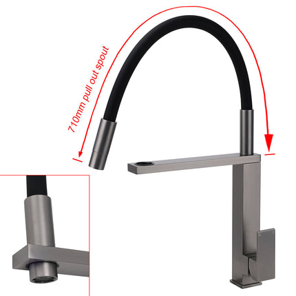 Gun Metal Tall Kitchen Sink Basin Mixer Swivel Faucet Tap Pull Out Spout Head.