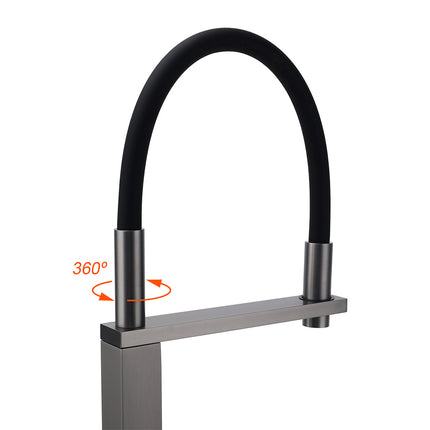 Gun Metal Tall Kitchen Sink Basin Mixer Swivel Faucet Tap Pull Out Spout Head.