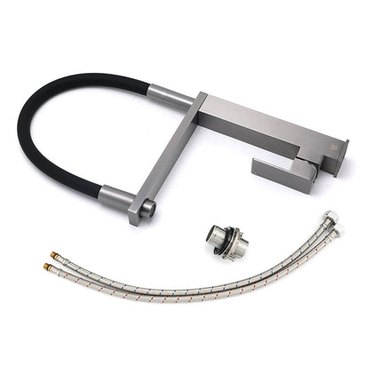 Gun Metal Tall Kitchen Sink Basin Mixer Swivel Faucet Tap Pull Out Spout Head.