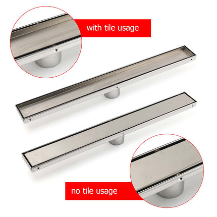 304 Stainless Steel 600mm Tile Insert Linear Shower Grate Floor Drain 50mm Waste.