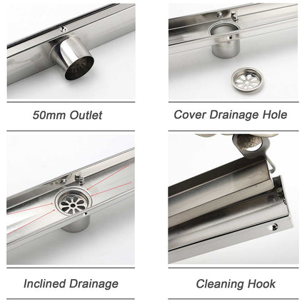 304 Stainless Steel 600mm Tile Insert Linear Shower Grate Floor Drain 50mm Waste.