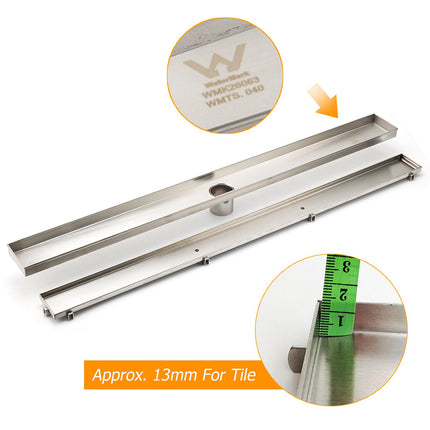 304 Stainless Steel 800mm Tile Insert Linear Shower Grate Floor Drain 50mm Waste.
