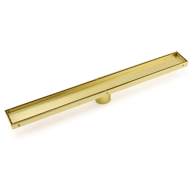 Brushed Gold 600mm Tile Insert Linear Shower Grate Floor Drain 50mm Outlet Waste.
