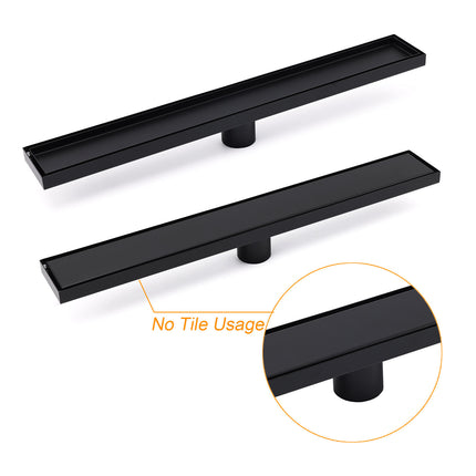 Matt Black 600mm Tile Insert Linear Shower Grate Floor Drain 50mm Waste Outlet.