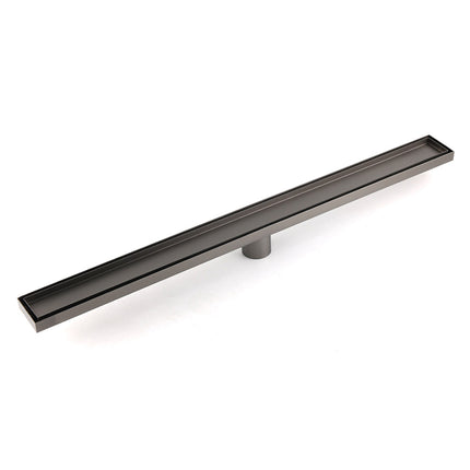 Gun Metal Tile Insert 600mm Linear Shower Grate Floor Drain 50mm Waste Outlet.