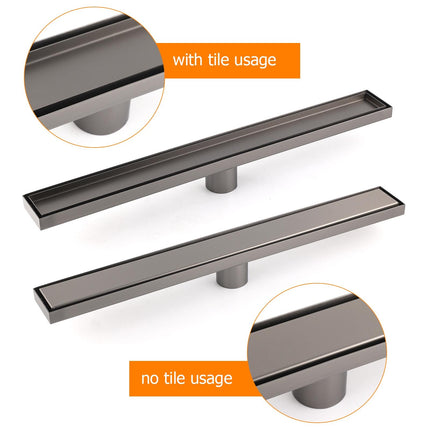 Gun Metal Bathroom Tile Insert 800mm Linear Shower Grate Floor Drain 50mm Waste.