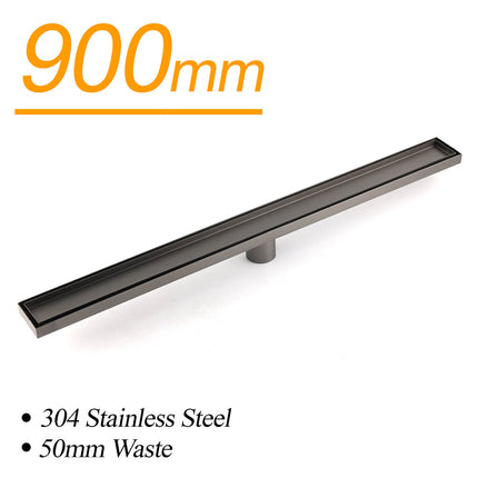 Gun Metal 304 SUS 900mm Tile Insert Linear Shower Grate Floor Drain 50mm Waste.