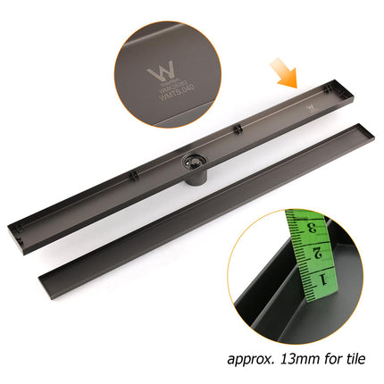 Gun Metal 304 SUS 900mm Tile Insert Linear Shower Grate Floor Drain 50mm Waste.