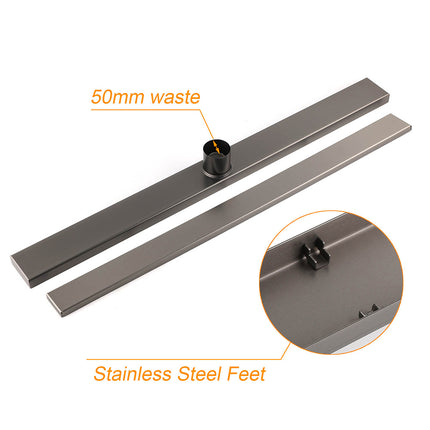 Gun Metal 304 SUS 900mm Tile Insert Linear Shower Grate Floor Drain 50mm Waste.