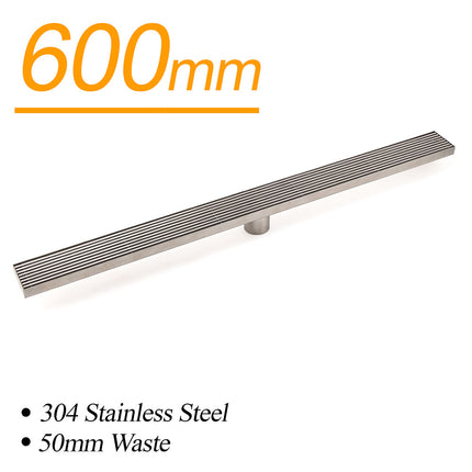 Chrome Stainless Steel Shower Grate 600mm Sword Fence Floor Drain 50mm Outlet.