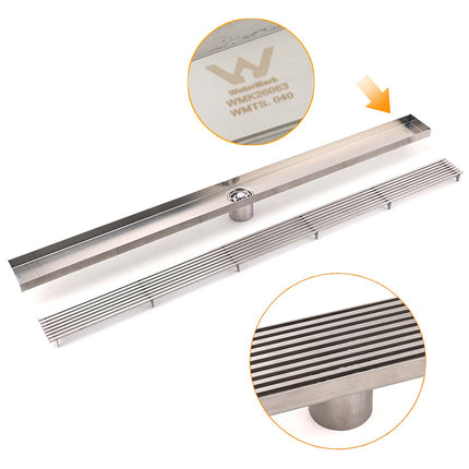 Chrome Stainless Steel Shower Grate 600mm Sword Fence Floor Drain 50mm Outlet.