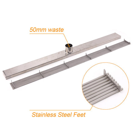 Chrome Stainless Steel Shower Grate 600mm Sword Fence Floor Drain 50mm Outlet.