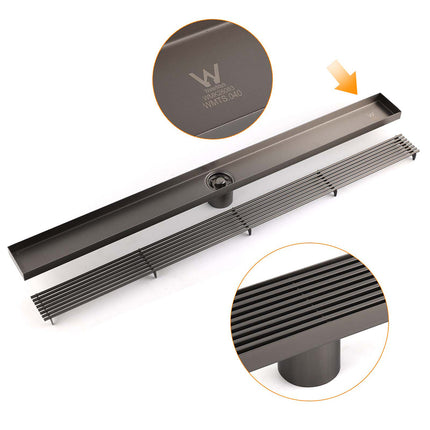 Watermark Gun Metal 800mm Strip Fence Linear Shower Grate Floor Drain 50mm Waste.