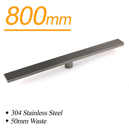 Watermark Gun Metal 800mm Strip Fence Linear Shower Grate Floor Drain 50mm Waste.