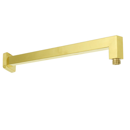 WELS Brushed Gold 10" Square Thin Rain Shower Head 400mm Straight Wall Arm Set.