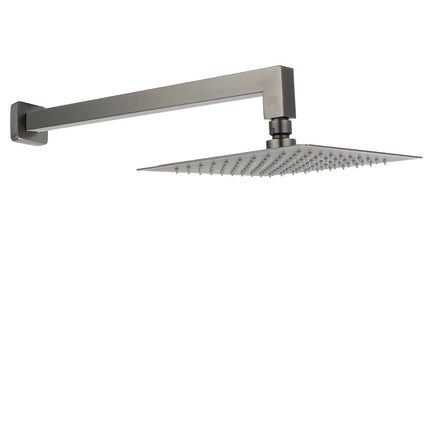 Gun Metal 8" Square Large Rainfall Shower Head 400mm Straight Wall Mounted Arm Set.