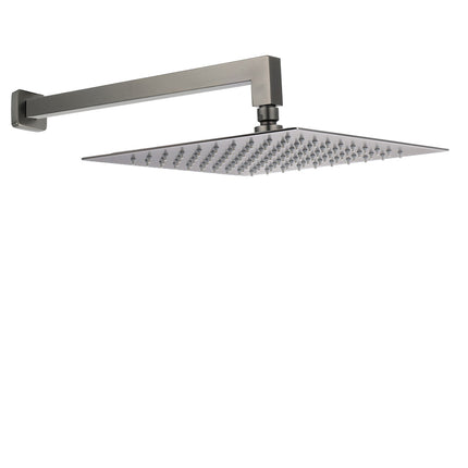 Gun Metal 12" Square Large Rainfall Shower Head 400mm Straight Wall Mounted Arm Set.