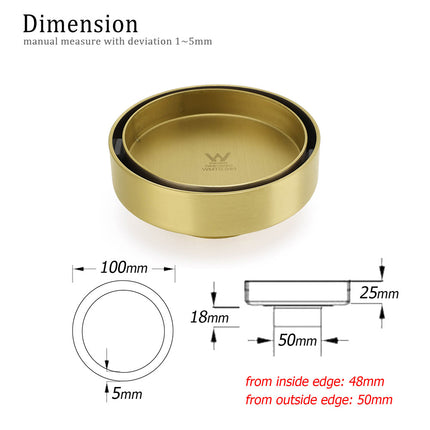 Brushed Gold Round 100mm Diamater Tile Insert Floor Drain Shower Grate 50mm Out.