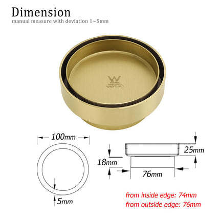 Brushed Gold 100mm In Diamater Tile Insert Floor Drain Shower Grate 75mm Outlet.